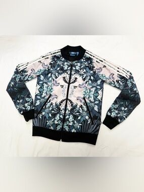 Adidas Floral Print Track Jacket  Teal, Black & Light Pink